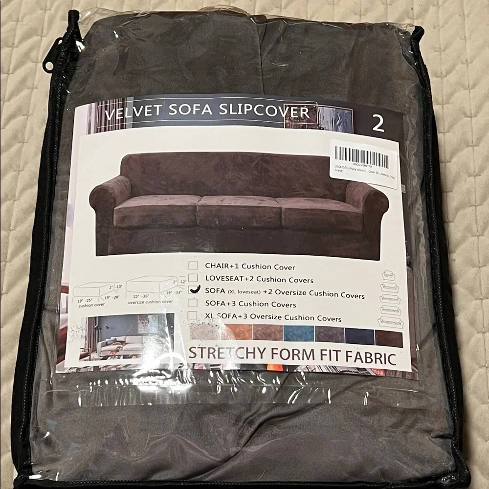 Source Unknown Velvet Sofa Slipcover in Dark Gray